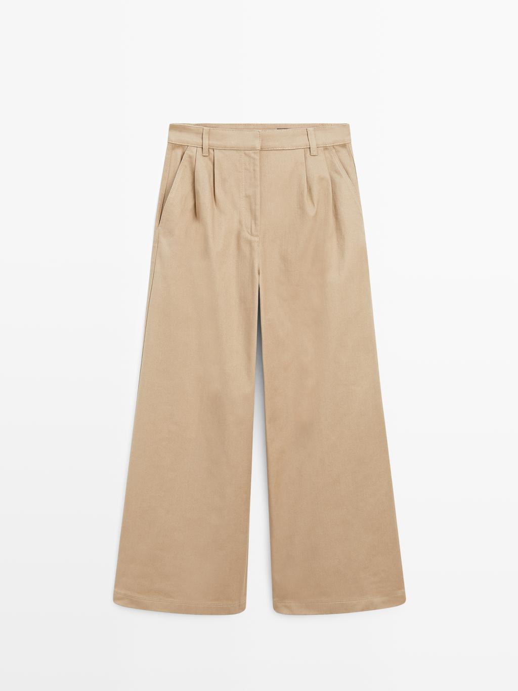 Wide-leg darted trousers