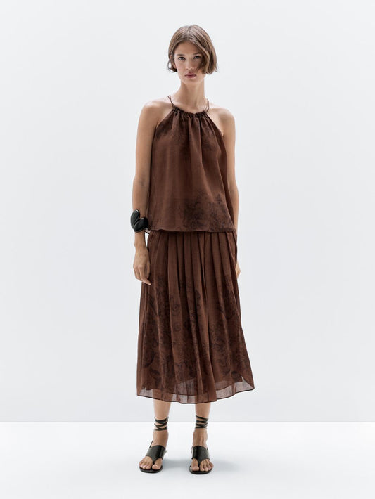 Flared floral print midi skirt