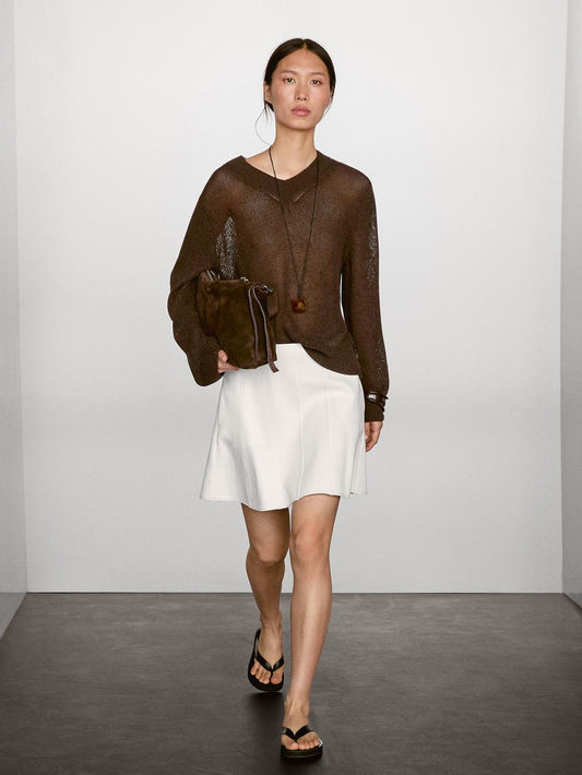 Short denim skirt with seam details