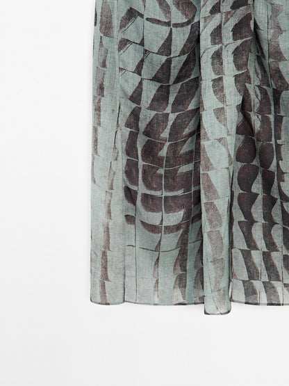 Printed midi skirt with gathered detail