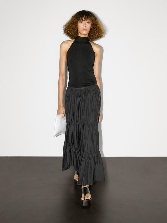 Long flared skirt with gathered detail