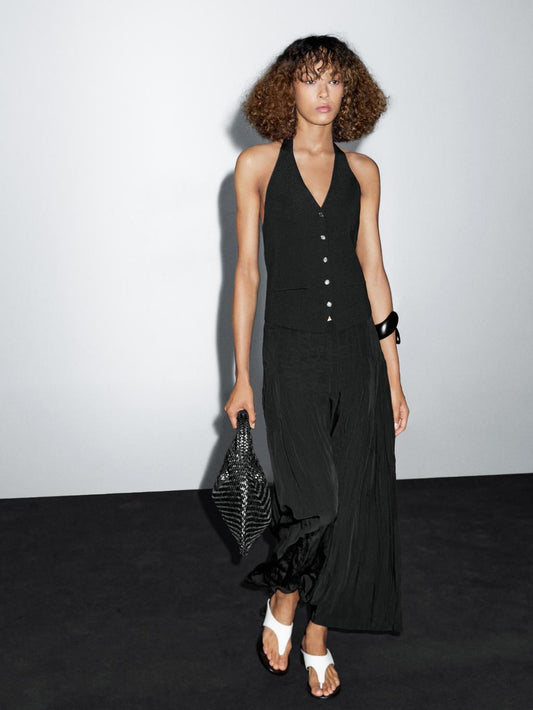 Flowing midi skirt with box pleats