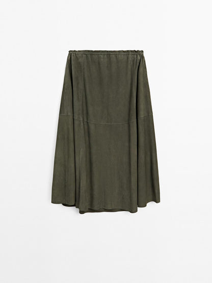 Suede leather skirt with gathered detail