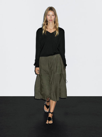Suede leather skirt with gathered detail