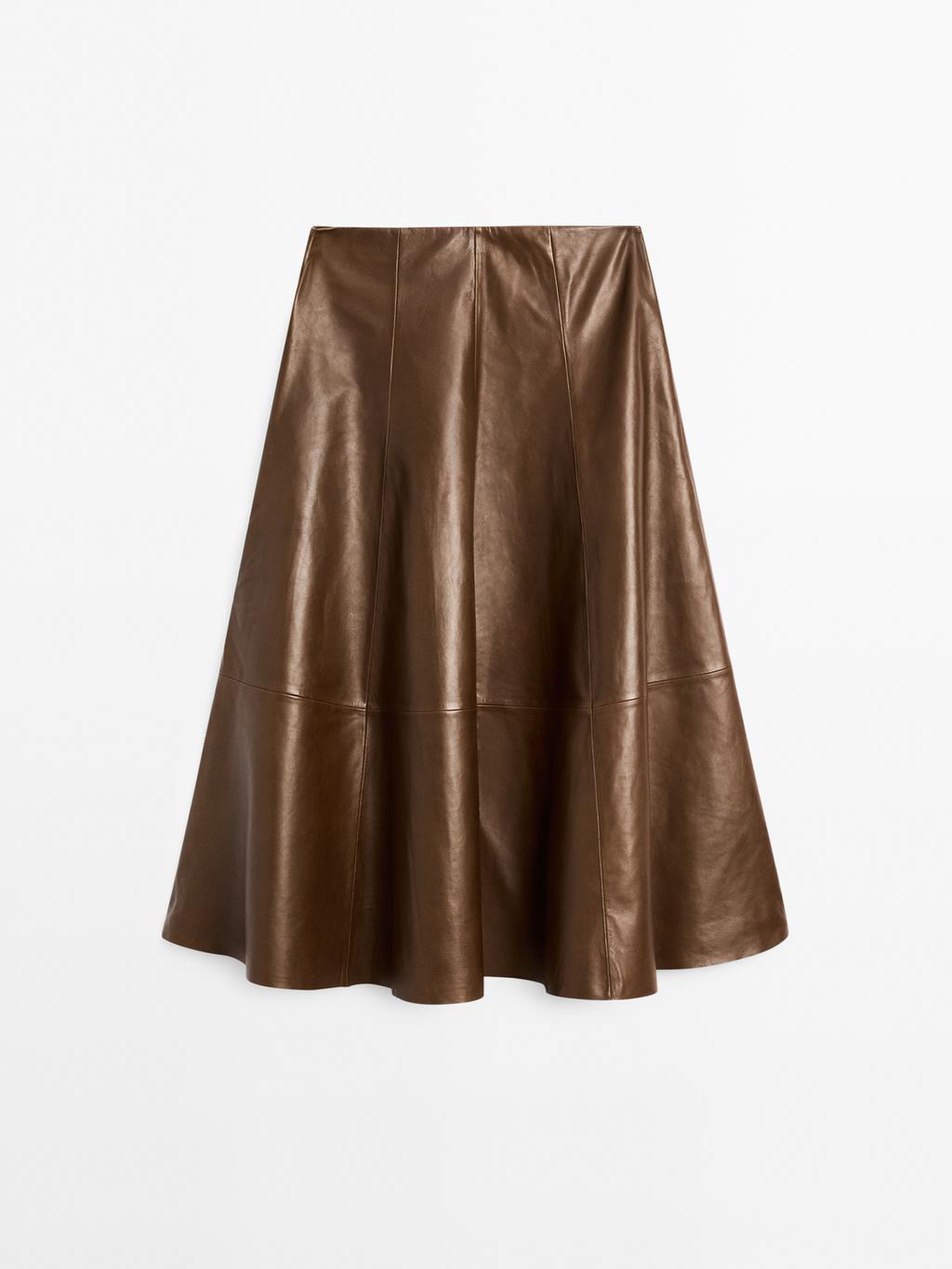 Nappa leather flared midi skirt