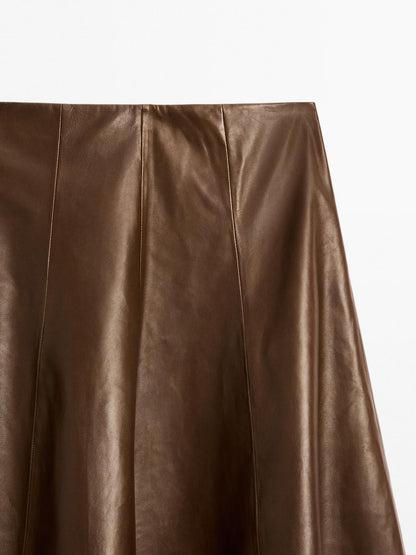 Nappa leather flared midi skirt