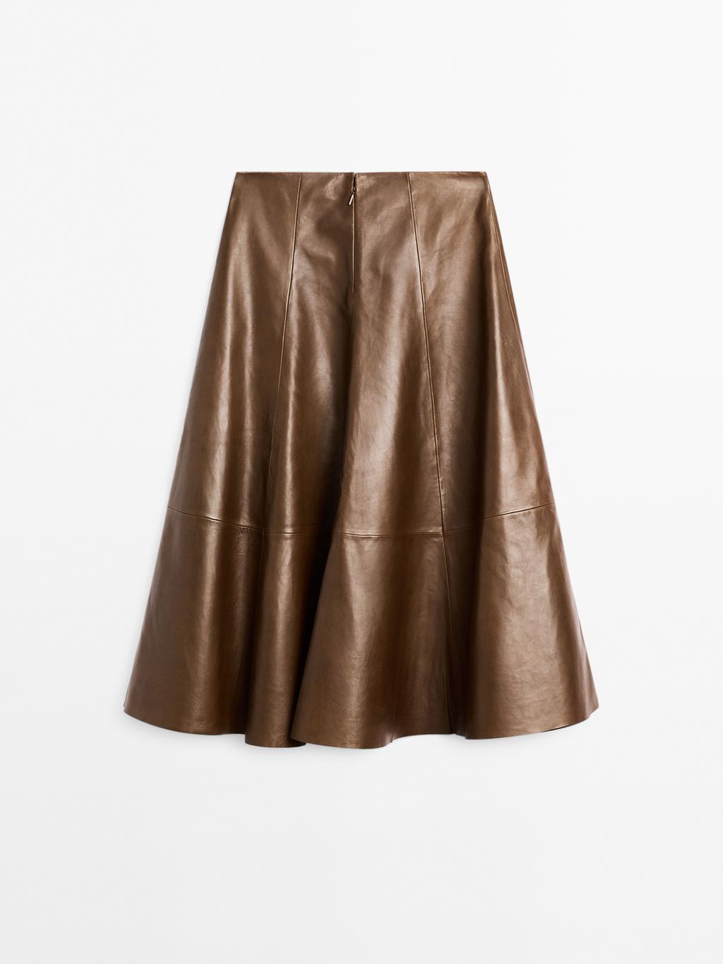 Nappa leather flared midi skirt