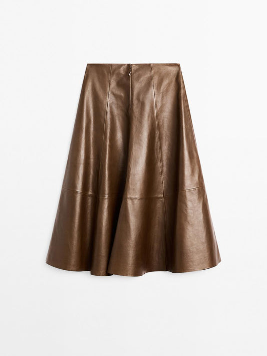 Nappa leather flared midi skirt