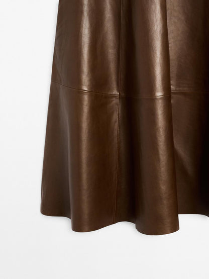 Nappa leather flared midi skirt