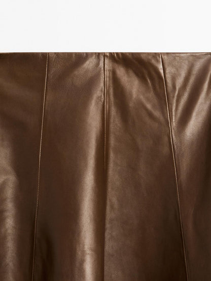 Nappa leather flared midi skirt