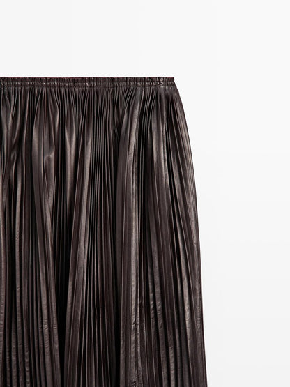 Long pleated nappa leather skirt - LIMITED