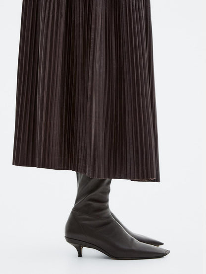 Long pleated nappa leather skirt - LIMITED