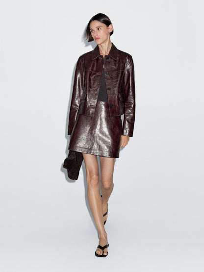 Short nappa leather skirt