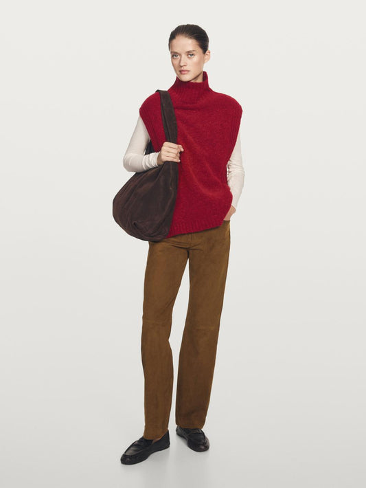 Suede leather straight trousers
