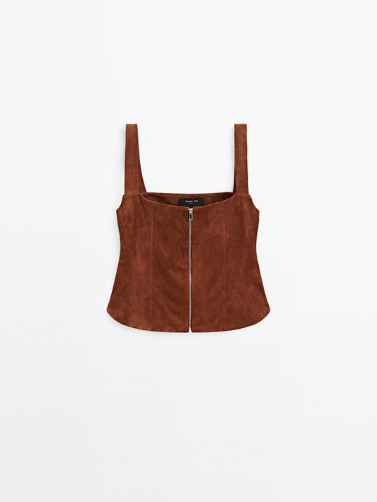 Suede leather top with zip