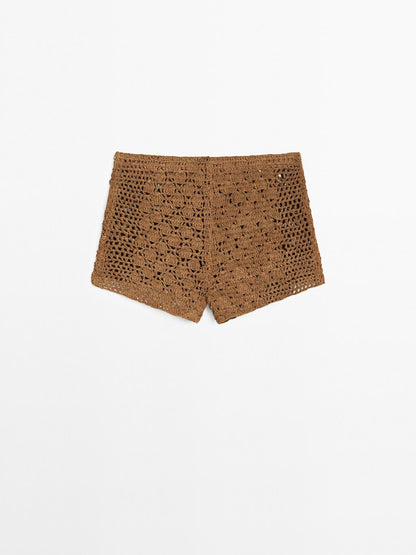 Suede leather crochet shorts