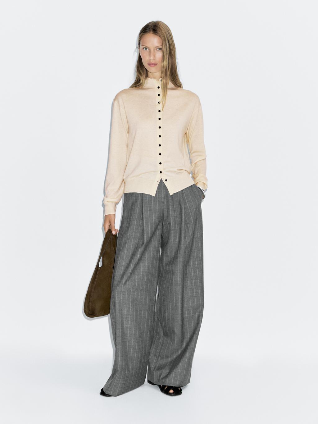 Knit cardigan with mock turtleneck