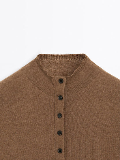 Knit cardigan with mock turtleneck