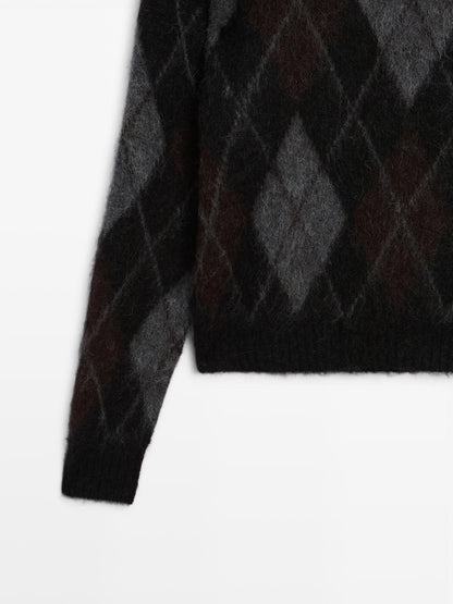 Argyle knit wool and alpaca sweater