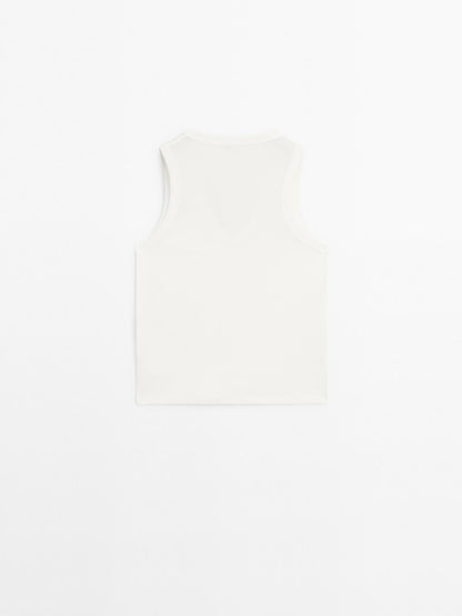 Mercerised cotton V-neck T-shirt