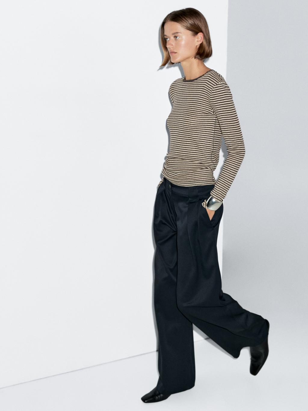 Long-sleeve cotton blend T-shirt