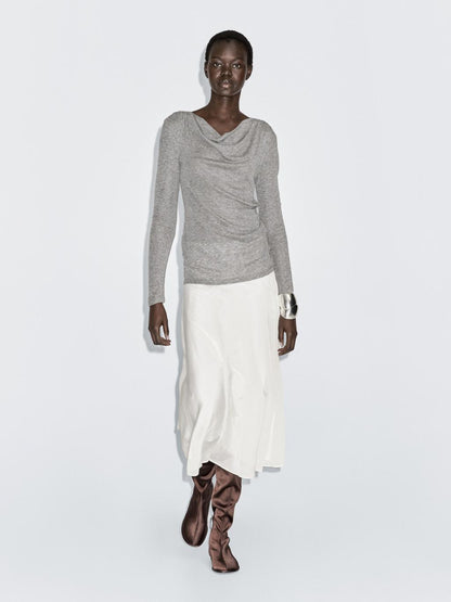 Long sleeve T-shirt with draped neckline