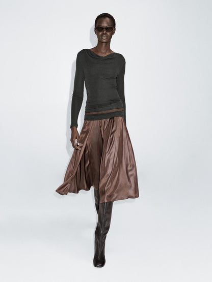 Long sleeve T-shirt with draped neckline