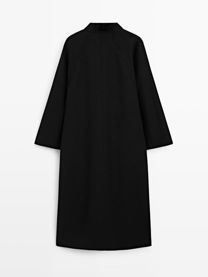 Long coat with stand collar
