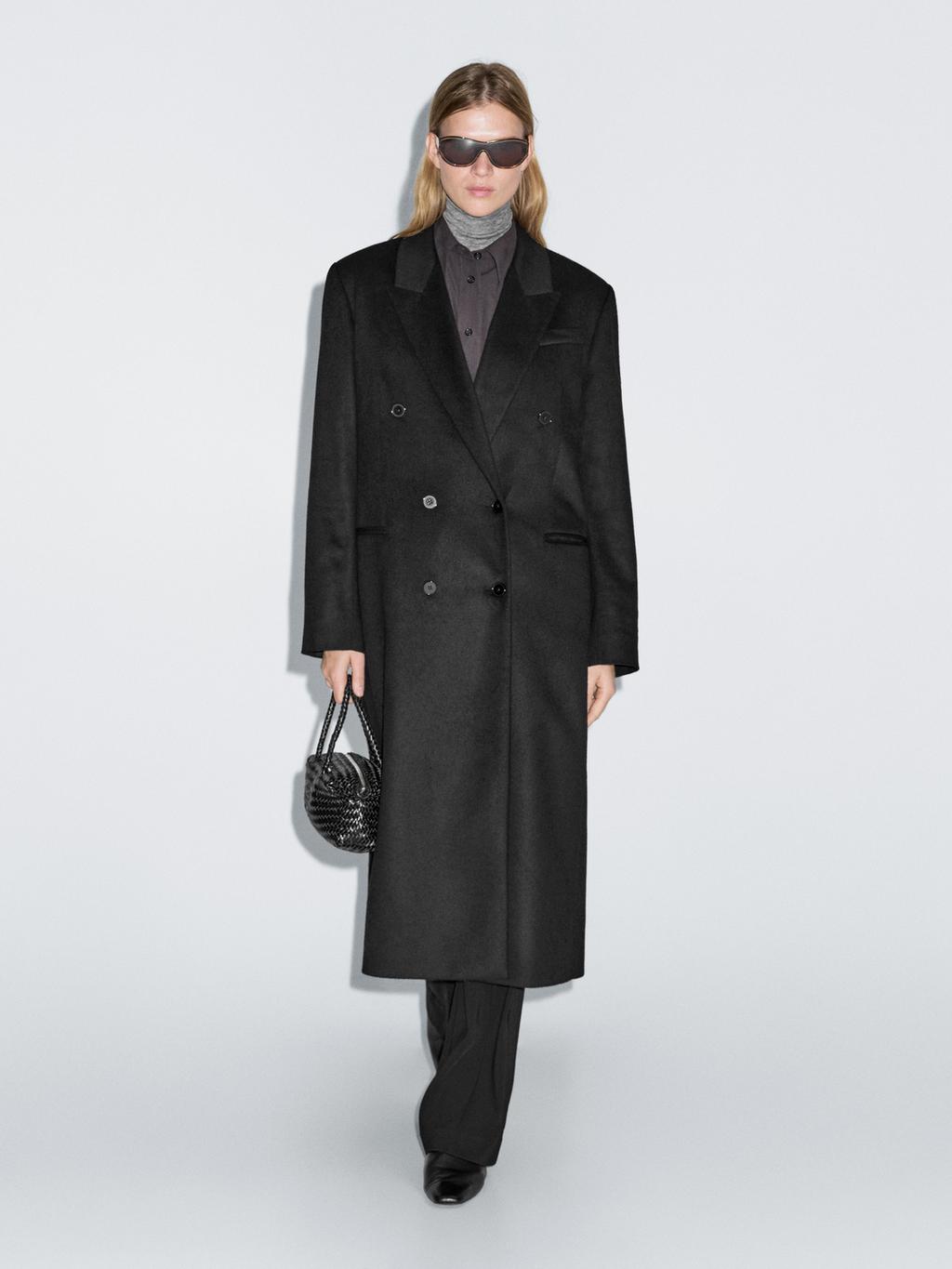 100% wool long double-breasted coat