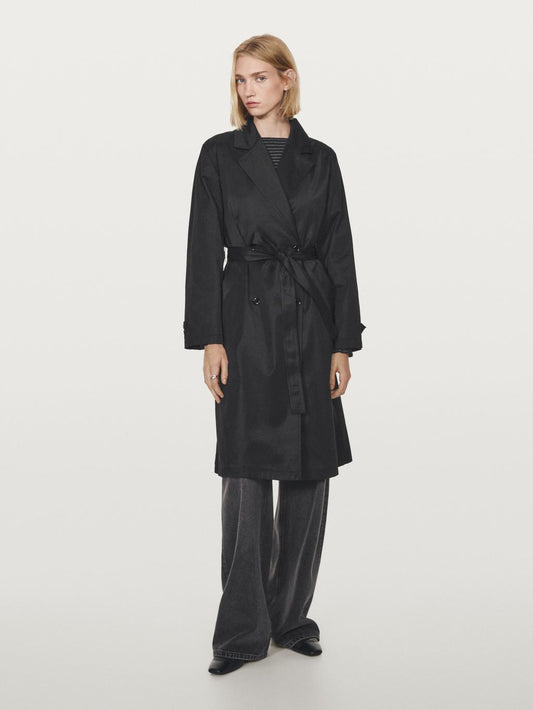 Long water-repellent trench coat with inner waistcoat
