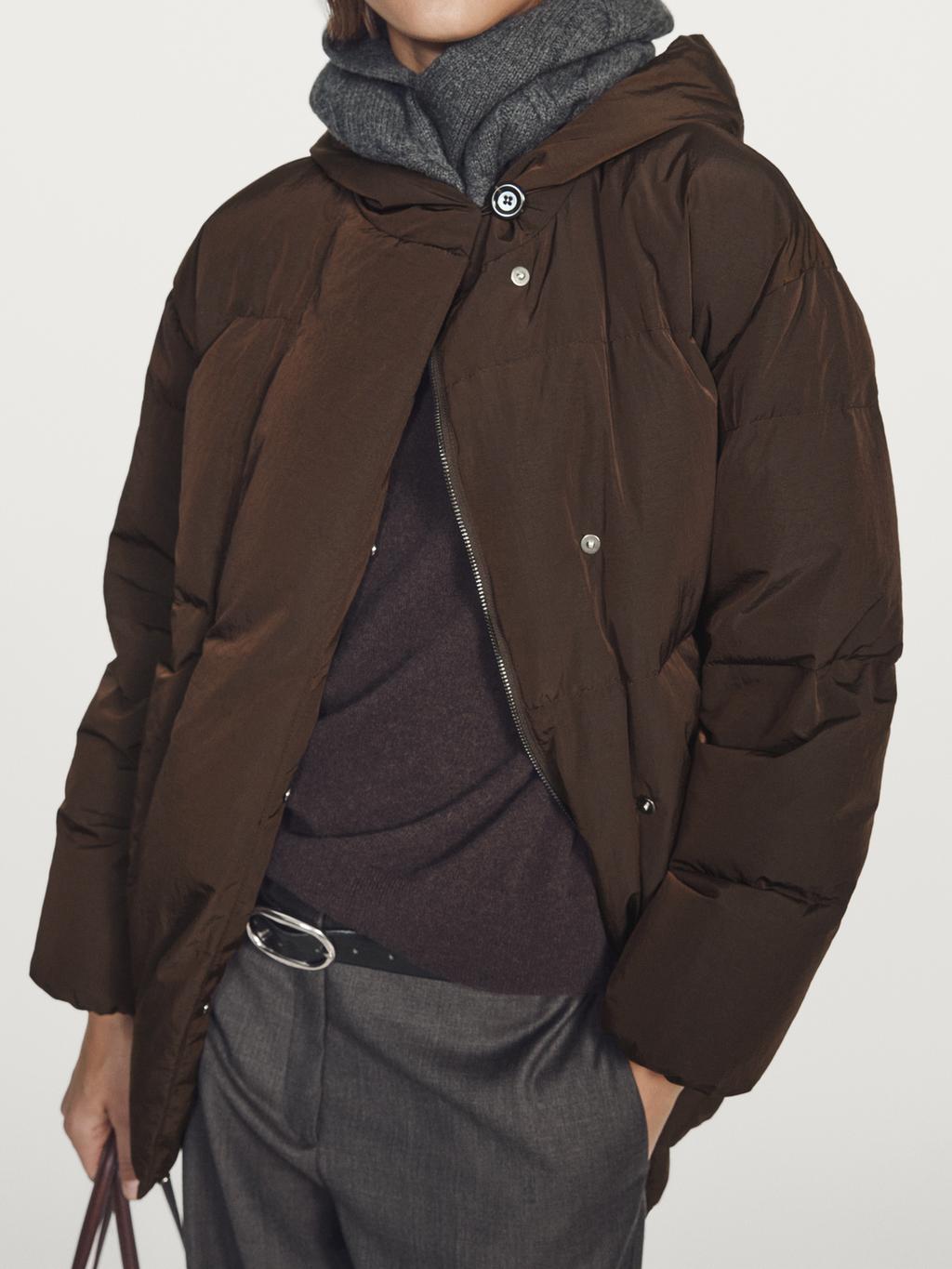 Water-repellent hooded puffer jacket