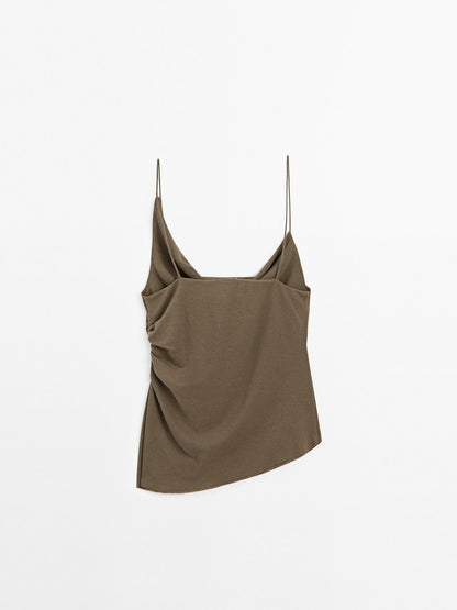 100% cotton top with asymmetric neckline