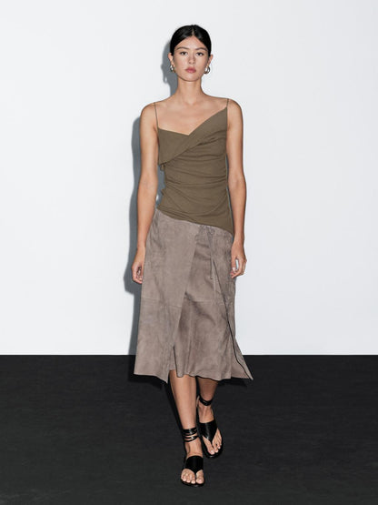 100% cotton top with asymmetric neckline