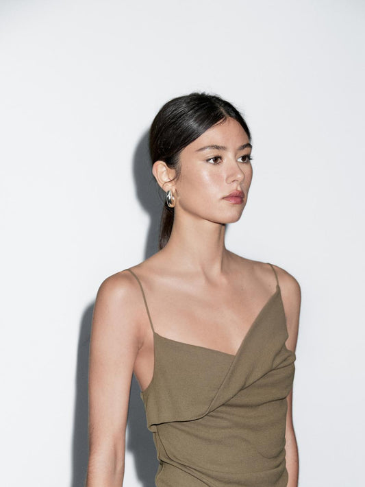 100% cotton top with asymmetric neckline