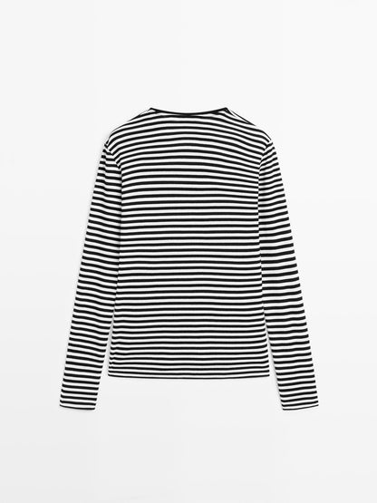 Striped long sleeve T-shirt with contrast detail