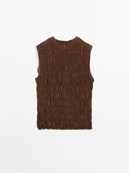 Gathered cotton blend top