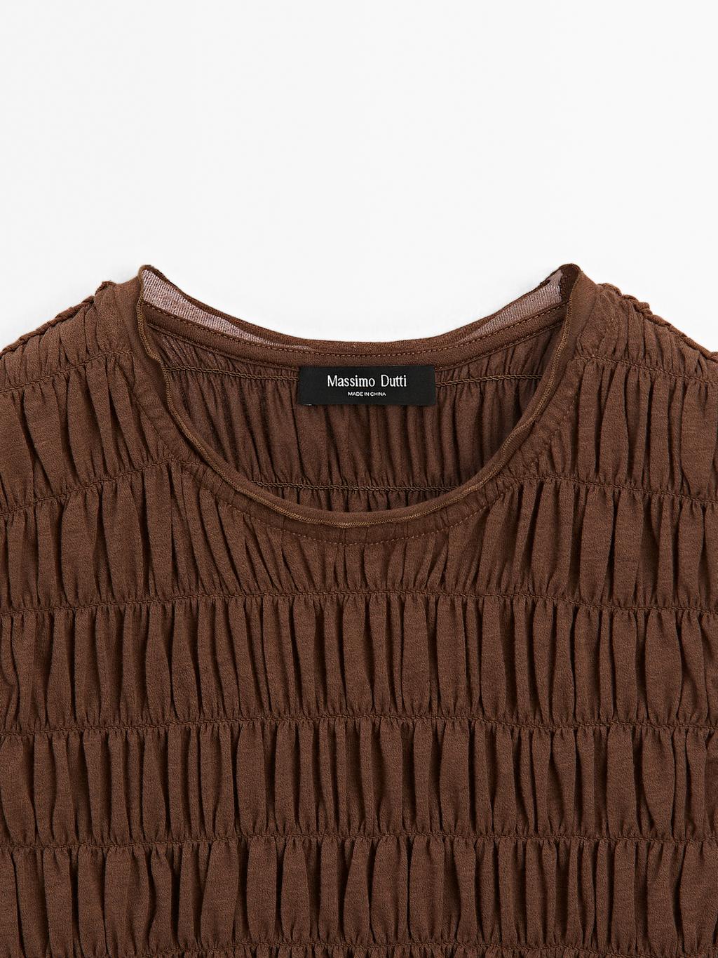 Gathered cotton blend top