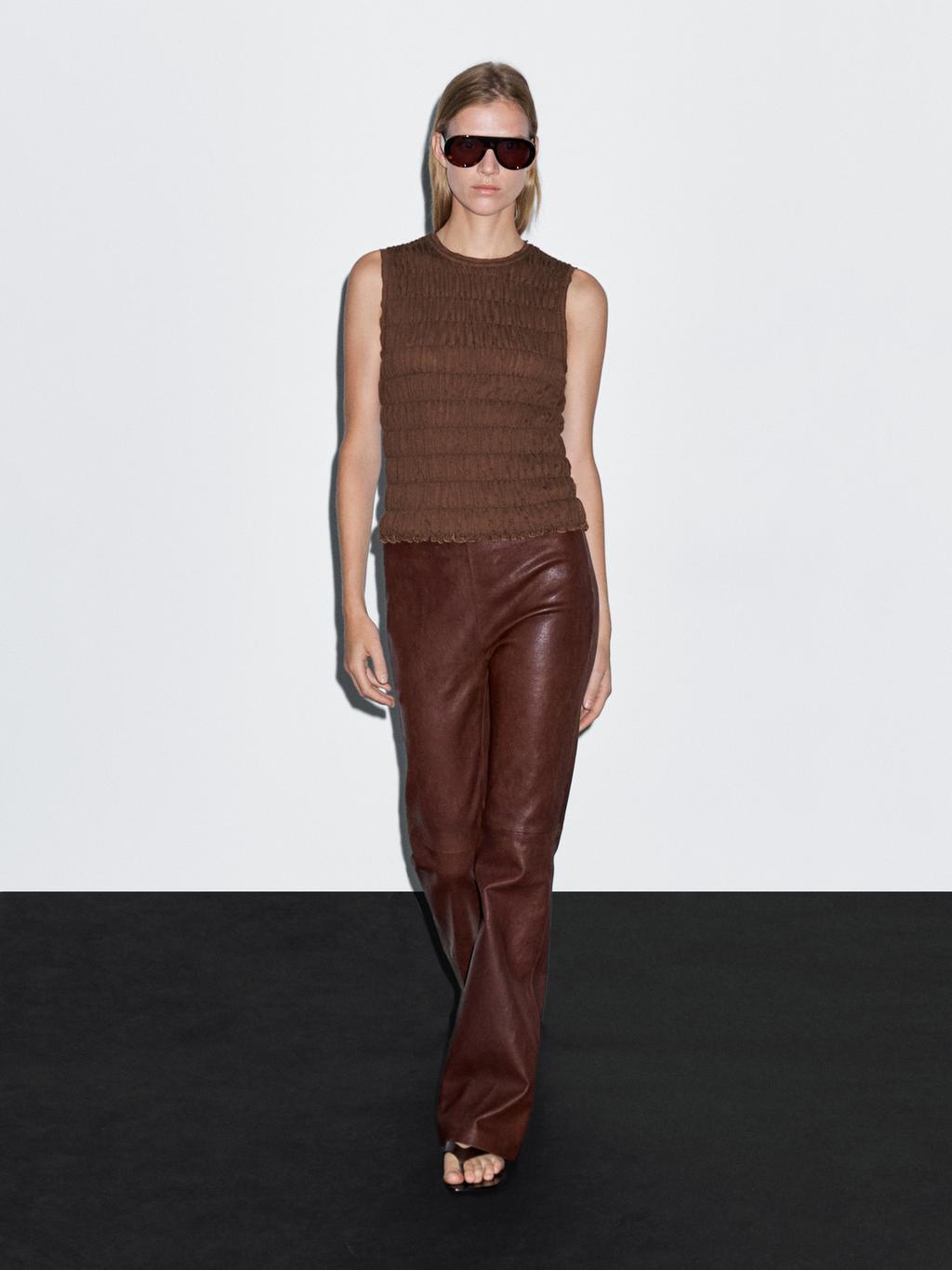 Gathered cotton blend top