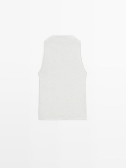 Knit halterneck top with metallic finish