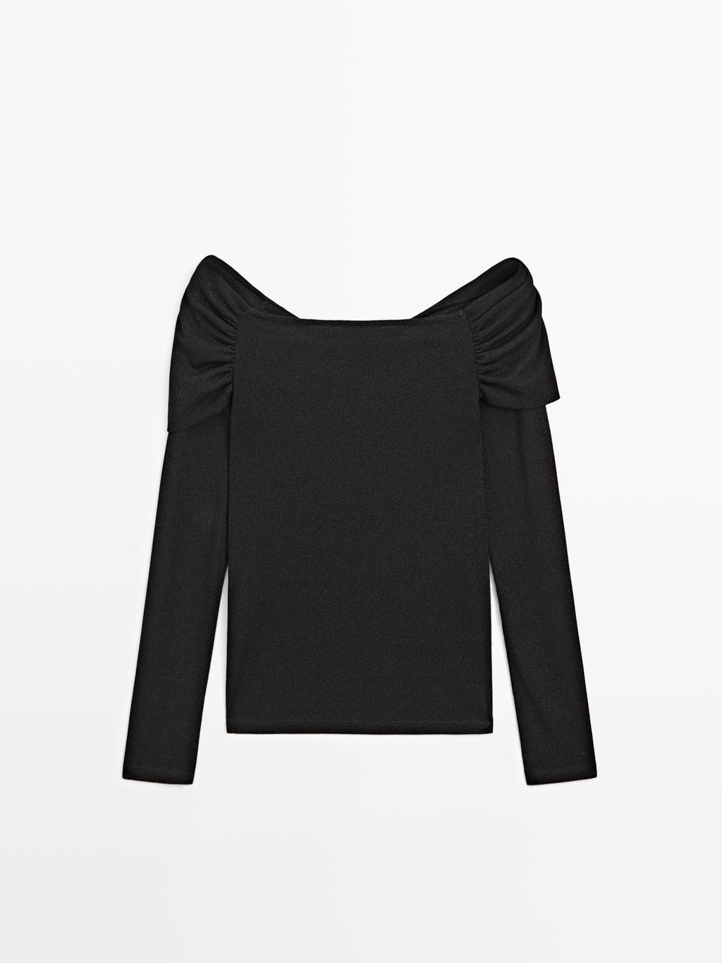 Ribbed long sleeve T-shirt with metallic finish