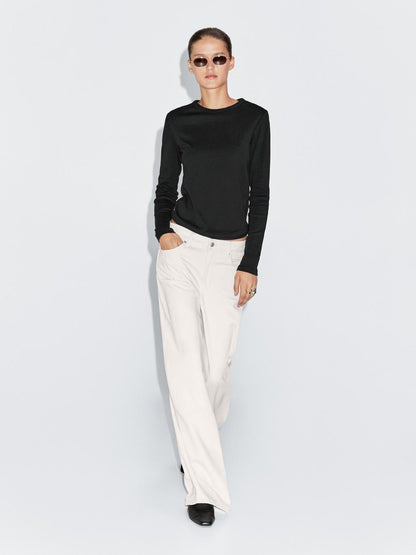 Long sleeve T-shirt with rounded hem