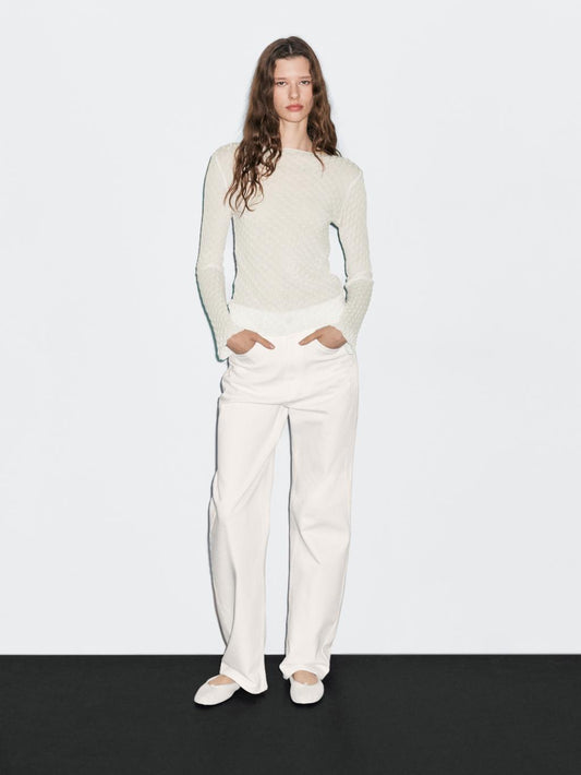 Long sleeve textured 100% cotton top