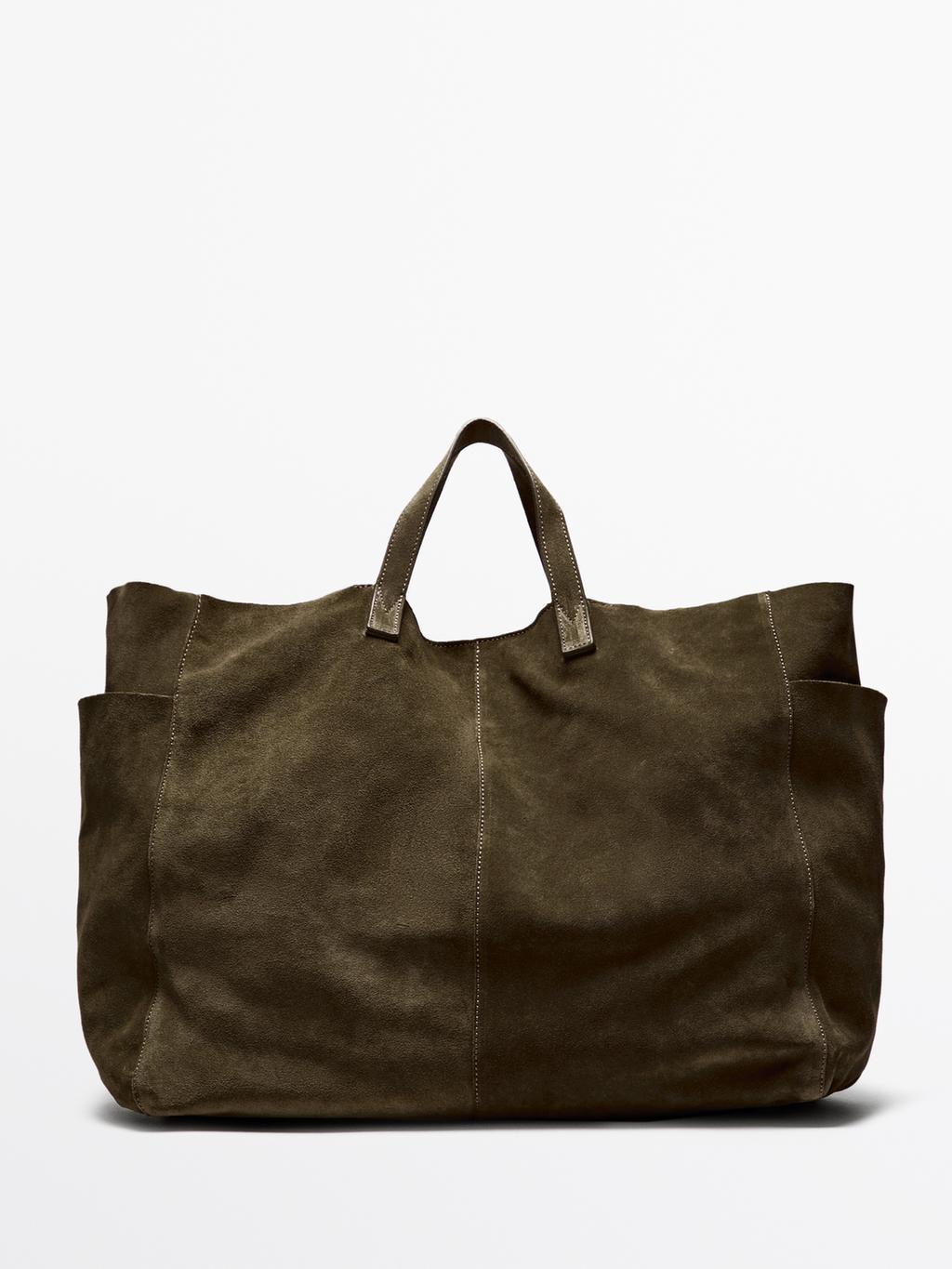 Leather and split leather maxi shopper bag