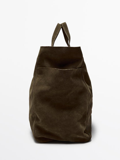 Leather and split leather maxi shopper bag