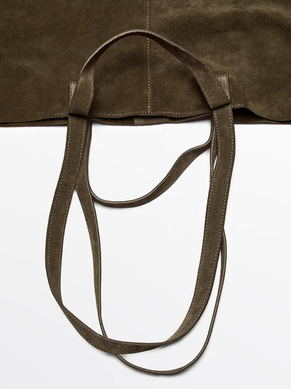 Leather and split leather maxi shopper bag